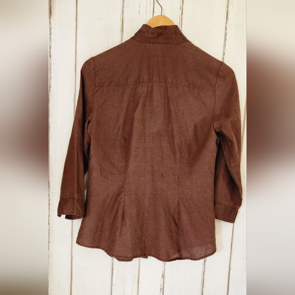 100% linen Autograph priest collar brown blouse sz S - Picture 10 of 10